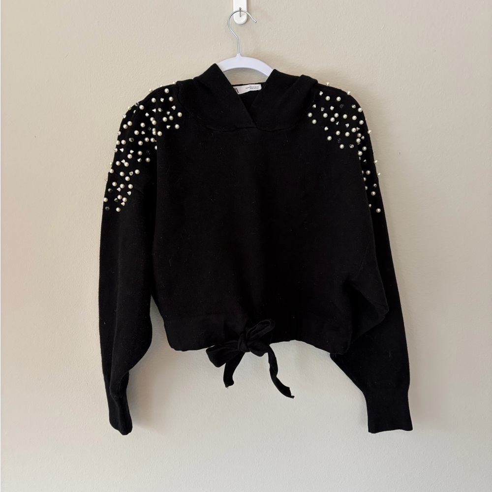 Black Pullover with Pearls and Studs | Zara